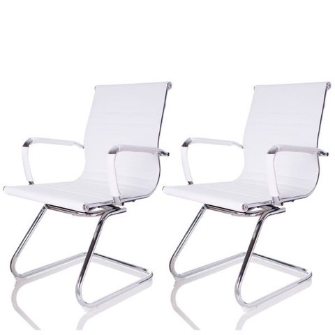 Kit  2 Cadeiras Fixas Interlocutor Charles Eames Esteirinha Branca 11A