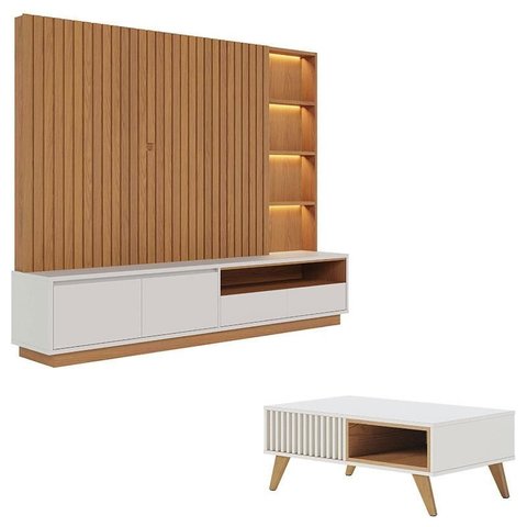 Estante Home Theater Cancún Freijó Off White Matte com Mesa de Centro Jeri Off White Freijó - Colibr