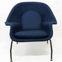 Ver imagem 2 de Poltrona Womb Chair linho azul marinho base preta - Poltronas do Sul