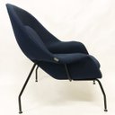 Ver imagem 3 de Poltrona Womb Chair linho azul marinho base preta - Poltronas do Sul