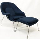 Ver imagem 1 de CÓPIA - Poltrona Womb Chair com puff linho azul marinho - Poltronas do Sul