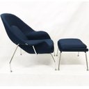 Ver imagem 2 de CÓPIA - Poltrona Womb Chair com puff linho azul marinho - Poltronas do Sul