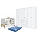 Ver imagem 1 de Berço Americano Mini Cama Fantasia Branco Acetinado – Qmovi e guarda Roupa Casal Americano 6 Portas