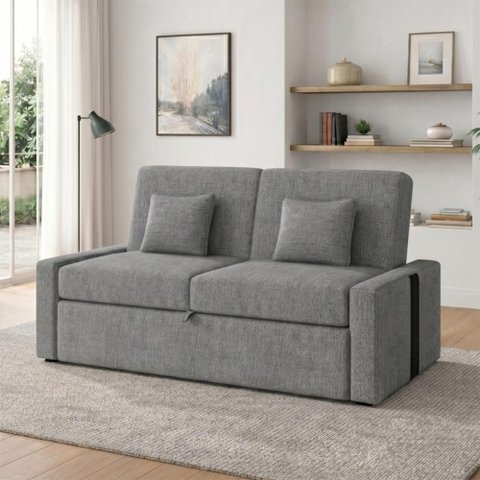 Sofá Cama Retrátil 2 Lugares 145 Linho Charlotte Matrix Cor:sintetico Preto e Linho Cinza