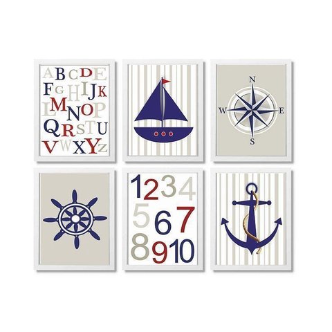 Kit Quadro Nautica Decorativo Quarto Criança Enxoval Bebê