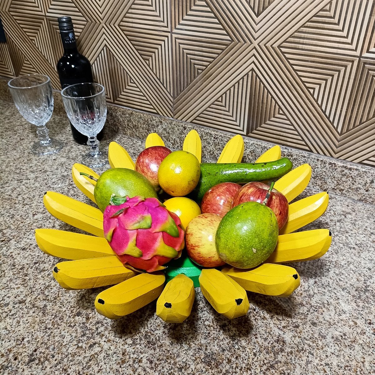 Fruteira Fruta de Mesa em Formato de Banana Artesanato Rústico Feito de Madeira super resistente ide - 3
