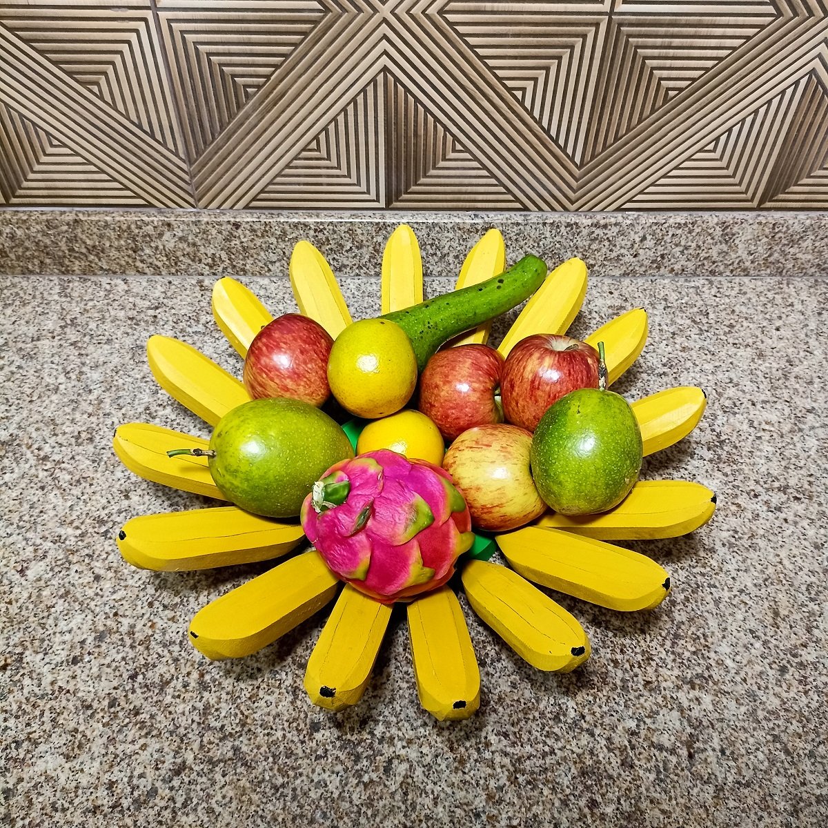 Fruteira Fruta de Mesa em Formato de Banana Artesanato Rústico Feito de Madeira super resistente ide - 2