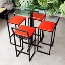 Ver imagem 1 de Conjunto Mesa Alta Bar Bistrô Quadrada Vidro 4 Banquetas Estofado Don Castro Decor
