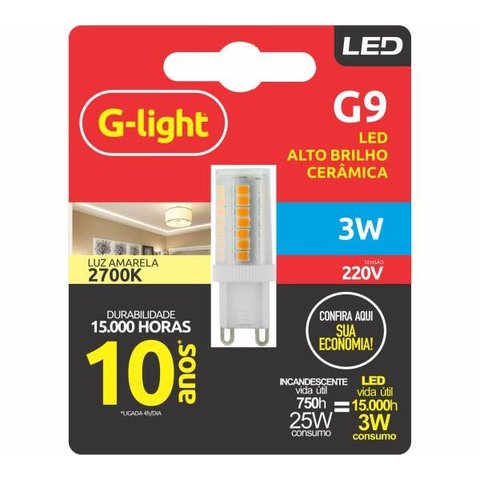 Kit com 2 Peças da Lâmpada Led Ence G9 Ceramica Clara 3w 2700k 220v- Glight