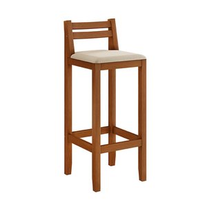 Banqueta em Madeira Maciça Ibiza Balcão 98 Cm - Malbec Assento Off White