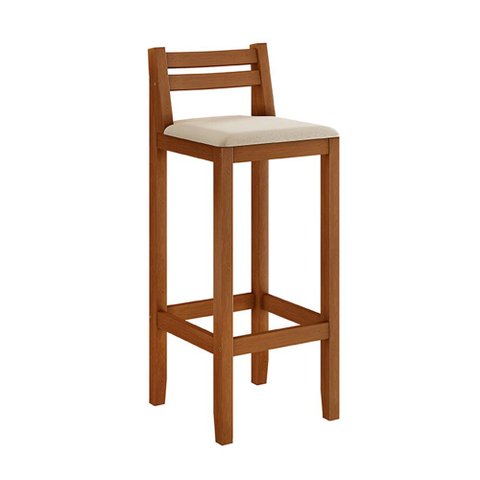 Banqueta em Madeira Maciça Ibiza Balcão 98 Cm - Malbec Assento Off White