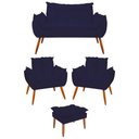 Ver imagem 1 de Kit 02 Poltronas + Namoradeira + Puff Opala Balaqui Decor Azul Marinho
