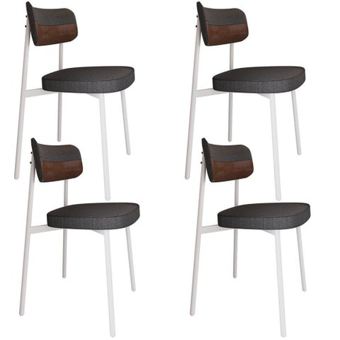 Kit 04 Cadeiras Estofada para Sala de Jantar Astrid Branco C01 Linho Preto Courino Whisky - Lyam