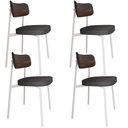 Ver imagem 1 de Kit 04 Cadeiras Estofada para Sala de Jantar Astrid Branco C01 Linho Preto Courino Whisky - Lyam