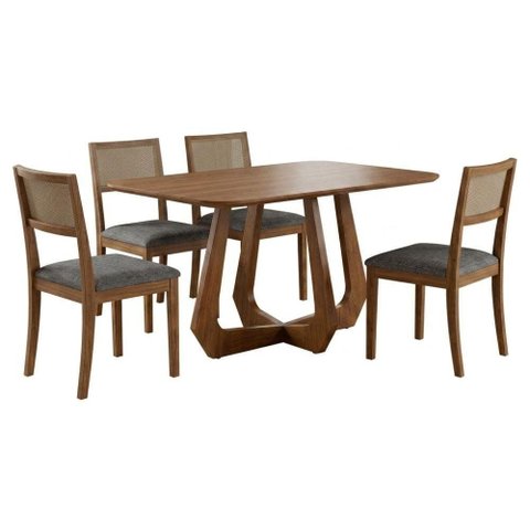 Mesa de Jantar Bromelia com 4 Cadeiras Estofadas Kiwi Linho Grafite Natuem