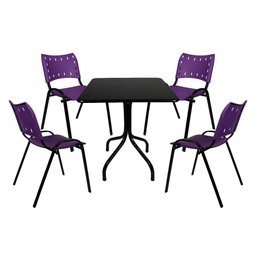 Jogo Mesa 70x70 Preta para Sorveterias e Restaurantes com 4 Cadeiras Iso Roxa - 1