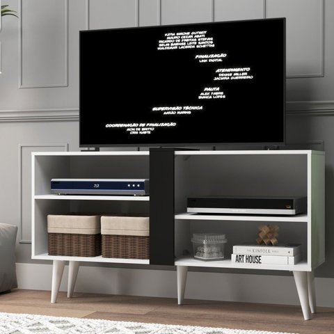 Rack P/ TV Até 43" Duque com Duas Prateleiras - Cor Branco com Preto