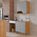 Ver imagem 2 de Balcão com Aéreo Celeste 80 Cm com 4 Portas Cinamomo/platina