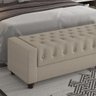 Puff Baú Bellmont em Linho Bege 1,40m com Botões de Cristal Pés em Madeira Elegante e Moderno - 3