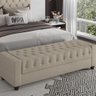 Puff Baú Bellmont em Linho Bege 1,40m com Botões de Cristal Pés em Madeira Elegante e Moderno - 2