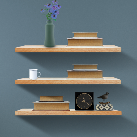 Prateleiras Kit com 3 Peças em Madeira Maciça em Eucalipto com Suporte Invisível 80cm X 20cm