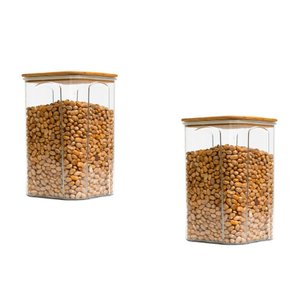 Kit 2 Pote Hermético 1,4l Tampa Bambu Transparente Quadrado