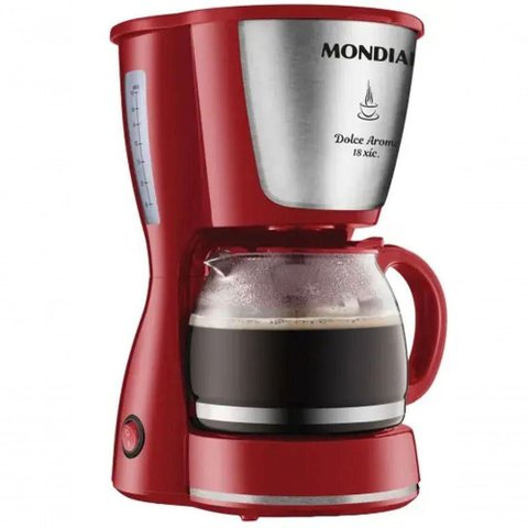 Cafeteira Eletrica 550W Mondial Faz 18 Xicaras Ellegance Red Inox 110V