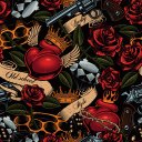 Ver imagem 1 de Papel de Parede Temático Rosas e Armas - 1,50x0,50m