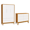 Ver imagem 1 de Quarto de Bebê Guarda Roupa Classic + Cômoda 6 Gavetas Madeira Branco Fosco/Savana