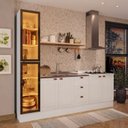 Ver imagem 1 de Cozinha Pérola com Rodapé e Cristaleira com LED 3 Peças 240 cm Yescasa Branco