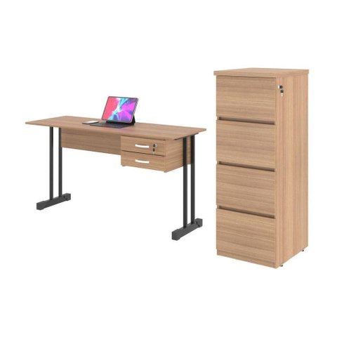 Conjunto de Escrivaninha e Gaveteiro Taos Larissa 6 Gavetas MDP BP 120cm Amadeirado Casah