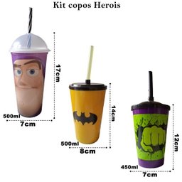 copos Batman Hulk Buzz Lightyear personalizados 3 unidade - 2