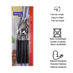 Conjunto jogo de Talheres plástico e inox preto kit 12 peças - 3