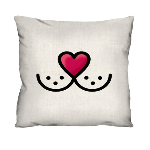 Capa de Almofada Decorativa Focinho de Coração 100% Algodão para Sofá - 43x43cm