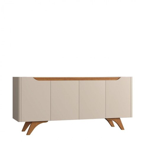Buffet Grécia 4 Portas com Pés em Madeira Maciça Mavaular Off White/naturale