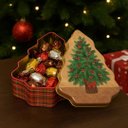 Ver imagem 3 de Lata Decorativa Natalina Multiuso Metal com Tampa Formato Árvore de Natal Verde e Vermelho Xadrez 18