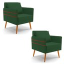 Ver imagem 1 de Kit 02 Poltronas Mari Veludo Verde Pés Palito Castanho - D’Rossi