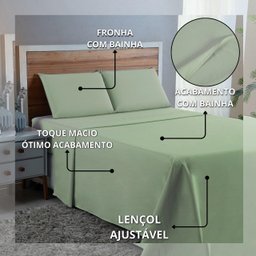 Kit Roupa Cama Casal 100% Algodão 4 Peças Percal 300 Fios Hotel Pousada:verde Bebe - 5
