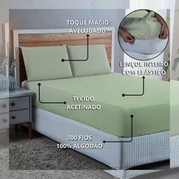 Kit Roupa Cama Casal 100% Algodão 4 Peças Percal 300 Fios Hotel Pousada:verde Bebe - 6