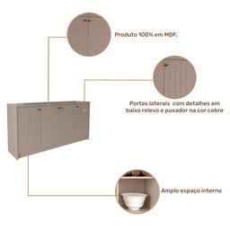 Buffet para Sala de Jantar Lia 100% MDF com 4 Portas Cimol Off White 3 - 4