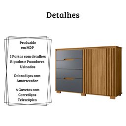 Cômoda Texas 2 Portas e 4 Gavetas Freijó Cinza Moval - 3