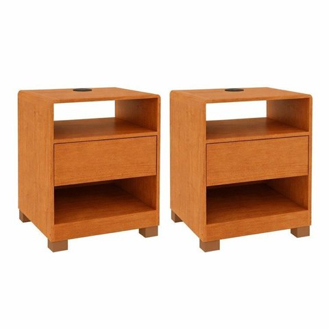 Kit 2 Mesas de Cabeceira 1 Gaveta 100% MDF com Carregador USB Orgânica Luna Espresso Móveis Marrom
