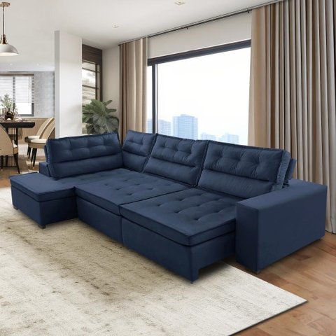 Sofá de Canto Retrátil e Reclinável com Molas 3,40x2,00 Marília Suede Rover & Beato