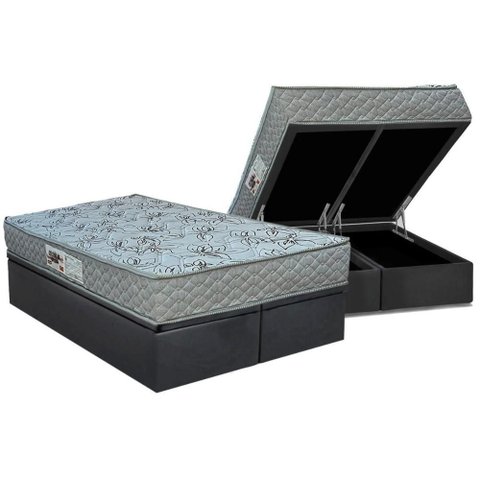 Cama Box Baú Queen: Colchão Ortopédico Paropas Ag65 Double Fanton Gray + Base Crc Suede Gray (
