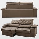Ver imagem 7 de Sofá Retrátil e Reclinável 2,10m com Porta Copos e Molas Cosmos Velusoft Castor Cama Inbox