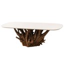 Ver imagem 4 de Mesa Jantar 180cm 6 Lugares Base de Raiz Natural com Tampo Oval 100% MDF Cor:Off White e Raiz