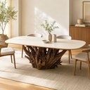 Ver imagem 3 de Mesa Jantar 180cm 6 Lugares Base de Raiz Natural com Tampo Oval 100% MDF Cor:Off White e Raiz