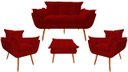 Ver imagem 1 de Kit Namoradeira + 2 Poltronas + 1 Puff Decorativo Opala Suede Vermelho Pés Madeira Mz Decor