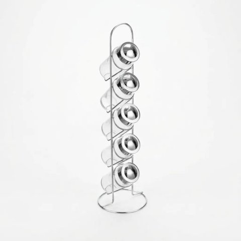 Porta Condimentos Aço Inox 5 Potes Vidro com Suporte 90ml