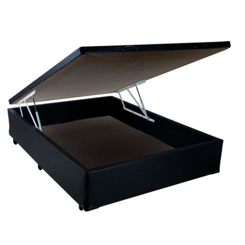 Cama Base Box Baú Casal Reforçado Sintético Preto 138x188x41